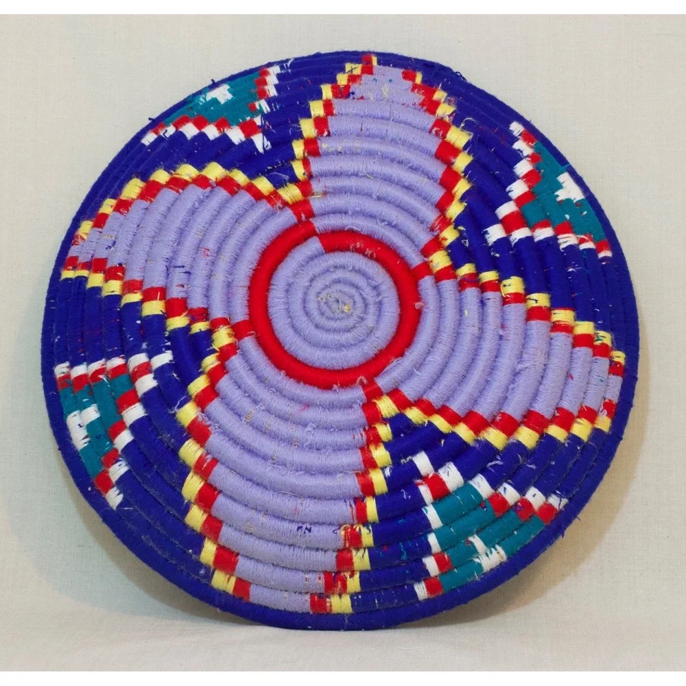 Vintage Handmade Coil Woven Yarn‎ Star Navajo Vibrant Basket Bowl